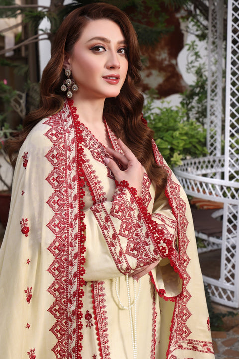ANEELAS - 3PC DHANAK EMBROIDERED SHIRT WITH EMBROIDERTED SHAWL AND TROUSER - Asa-5B