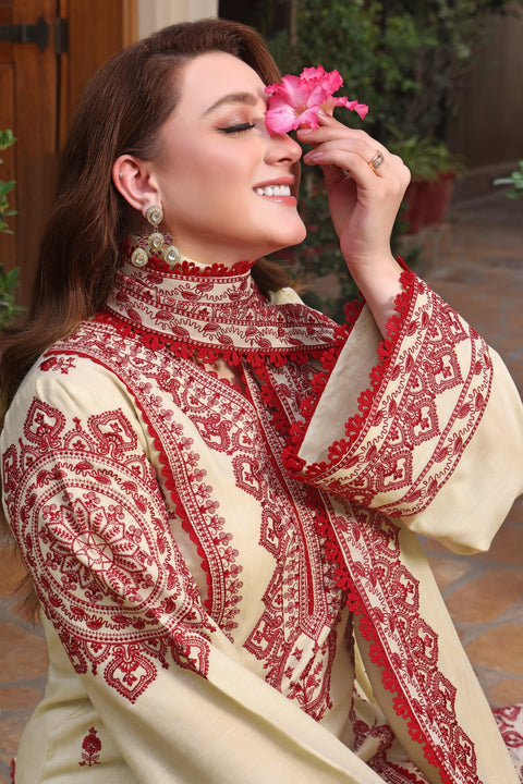 ANEELAS - 3PC DHANAK EMBROIDERED SHIRT WITH EMBROIDERTED SHAWL AND TROUSER - Asa-5B