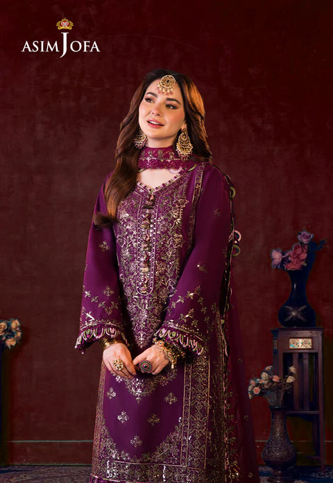 Asim jofa - 3PC CHIFFON EMBROIDERED WITH EMBROIDERED DUPATTA -AJFILE-11