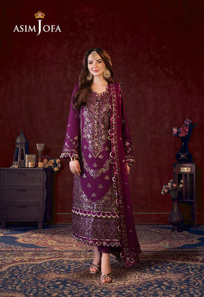 Asim jofa - 3PC CHIFFON EMBROIDERED WITH EMBROIDERED DUPATTA -AJFILE-11
