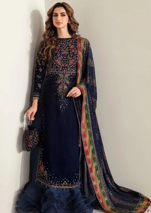 JAZMIN - 3PC VELVET EMBROIDERED SHIRT WITH CHIFFON EMBROIDERED DUPATTA AND TROUSER -VF-2005