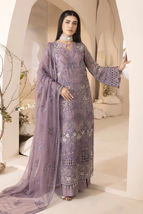LAVISH - 3PC UNSTITCHED CHIFFON EMBROIDERED WITH EMBROIDERED DUPATTA AND TROUSER - Mauve
