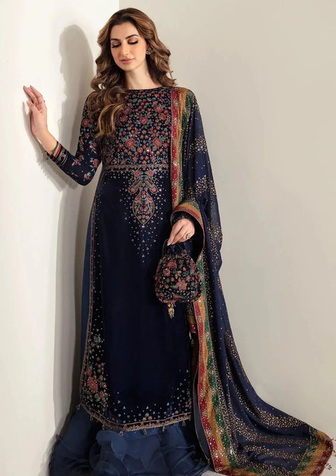 JAZMIN - 3PC VELVET EMBROIDERED SHIRT WITH CHIFFON EMBROIDERED DUPATTA AND TROUSER -VF-2005