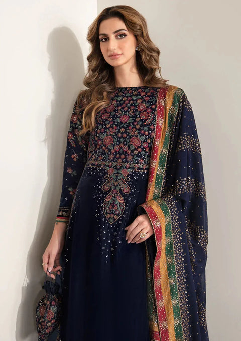 JAZMIN - 3PC VELVET EMBROIDERED SHIRT WITH CHIFFON EMBROIDERED DUPATTA AND TROUSER -VF-2005