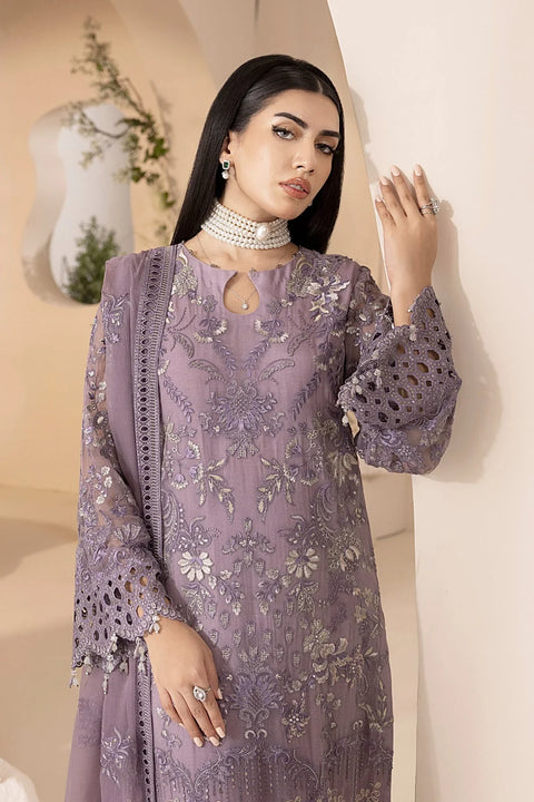 LAVISH - 3PC UNSTITCHED CHIFFON EMBROIDERED WITH EMBROIDERED DUPATTA AND TROUSER - Mauve