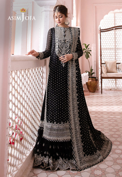 Asim jofa - 3PC UNSTITCHED CHIFFON EMBROIDERED WITH EMBROIDERED DUPATTA AND LEHNGA - CHANDANI - 21