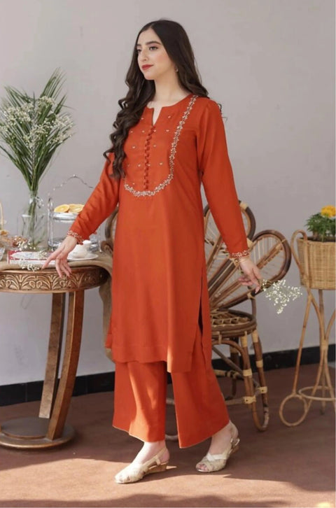 AISLING - 3PC DHANAK EMBROIDERED SHIRT WITH DHANAK PRINTED SHAWL AND TROUSER- KPR 1326