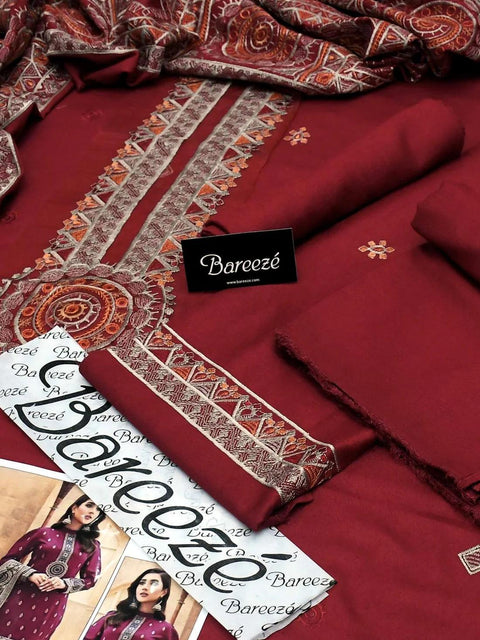 Bareeze - 3PC DHANAK EMBROIDERED SHIRT DHANAK HEAVY EMBROIDERED SHAWL DUPATTA AND TROUSER - KPR 038