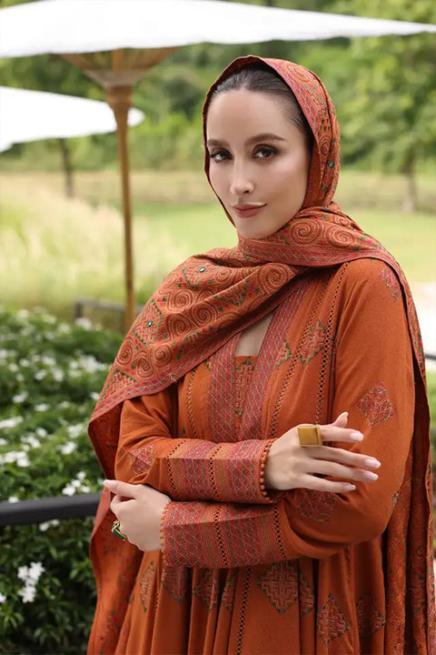 Bareeze - 3PC DHANAK EMBROIDERED SHIRT DHANAK HEAVY EMBROIDERED SHAWL DUPATTA AND TROUSER - KPR012