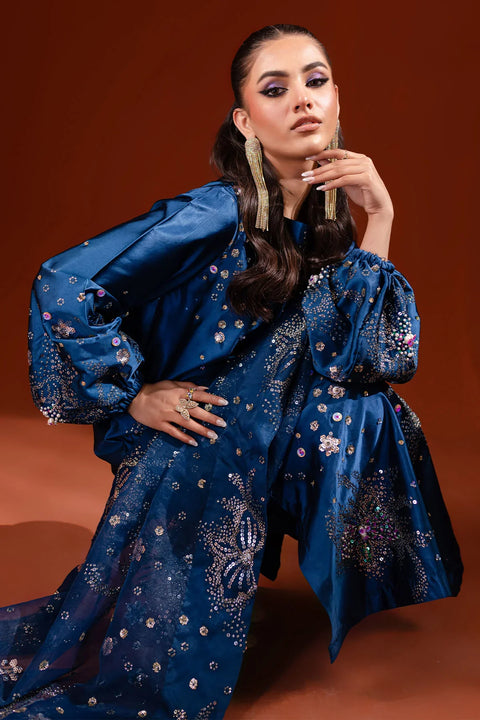 Nureh - 3PC UNSTITCHED SILK EMBROIDERED WITH EMBROIDERED DUPATTA AND TROUSER - NP-486