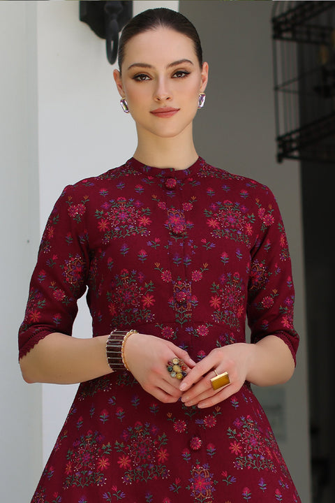 BAREEZE - 3PC DHANAK EMBROIDERED SHIRT DHANAK HEAVY EMBROIDERED SHAWL DUPATTA AND TROUSER - KPR 05