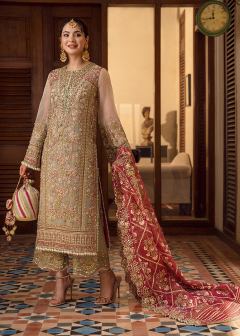 CRIMSON - Organza Embroidered Suits Unstitched 3 Piece- Luxury Wedding Collection - Artisanal Anecdotes