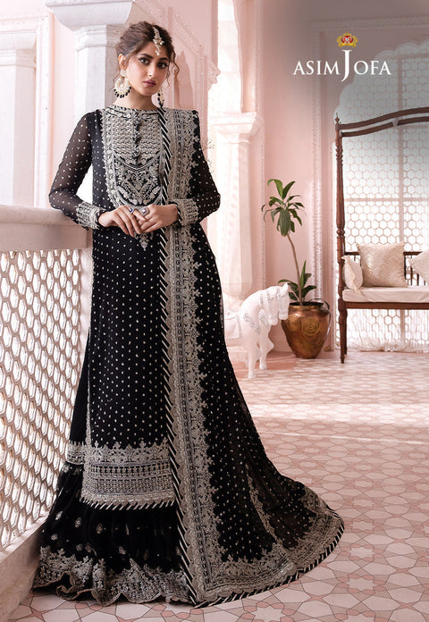 Asim jofa - 3PC UNSTITCHED CHIFFON EMBROIDERED WITH EMBROIDERED DUPATTA AND LEHNGA - CHANDANI - 21