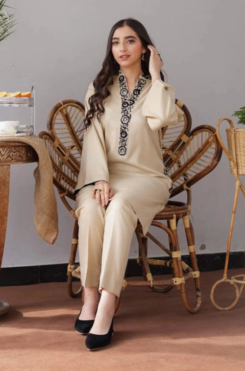 AISLING - 3PC DHANAK EMBROIDERED SHIRT WITH DHANAK PRINTED SHAWL AND TROUSER- KPR 1327