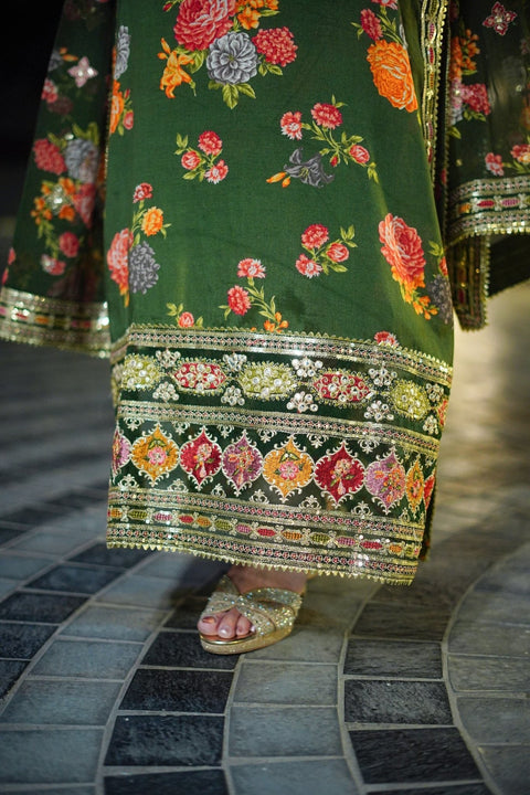 Aneelas Luxury Silk 3 Piece Unstitched -GREEN