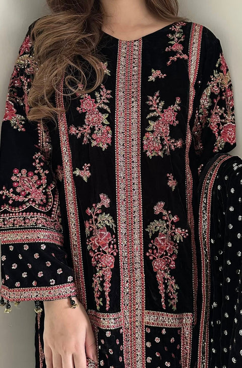 Aneelas Luxury Velvet Suit 3 Piece Unstitched - Oceans