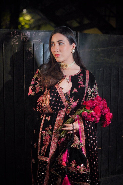 Aneelas Luxury Velvet Suit 3 Piece Unstitched - Oceans