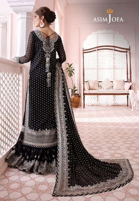 Asim jofa - 3PC UNSTITCHED CHIFFON EMBROIDERED WITH EMBROIDERED DUPATTA AND LEHNGA - CHANDANI - 21