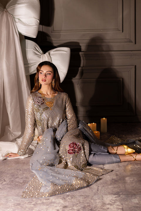 NUREH - 3PC UNSTITCHED CHIFFON EMBROIDERED WITH EMBROIDERED DUPATTA AND TROUSER - TW-16