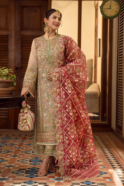 CRIMSON - Organza Embroidered Suits Unstitched 3 Piece- Luxury Wedding Collection - Artisanal Anecdotes