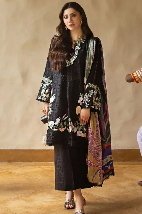 MUSHQ - 3PC DHANAK EMBROIDERED SHIRT WITH TWILL PRINTED SHAWL AND TROUSER - Q25ML D-216