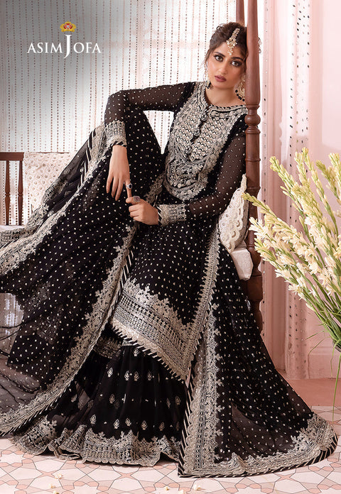 Asim jofa - 3PC UNSTITCHED CHIFFON EMBROIDERED WITH EMBROIDERED DUPATTA AND LEHNGA - CHANDANI - 21