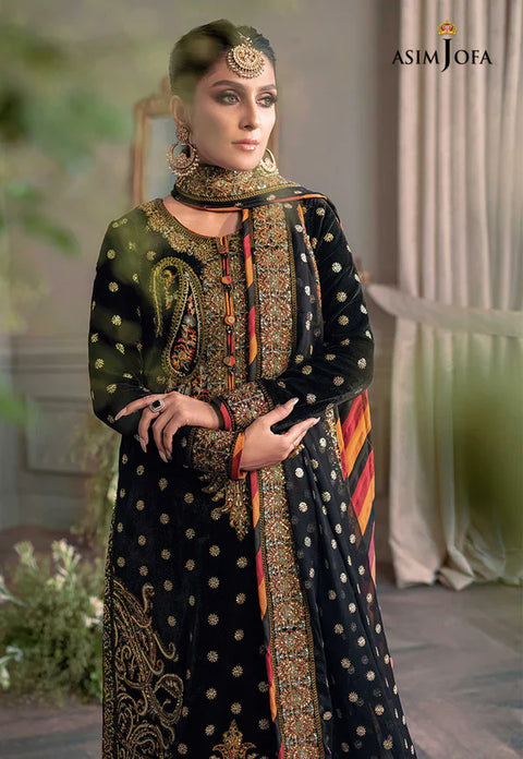 ASIM JOFA - 3PC VELVET EMBROIDERED SHIRT WITH NET EMBROIDERED DUPATTA AND TROUSER - KPR1835