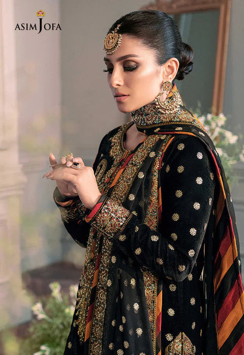 ASIM JOFA - 3PC VELVET EMBROIDERED SHIRT WITH NET EMBROIDERED DUPATTA AND TROUSER - KPR1835