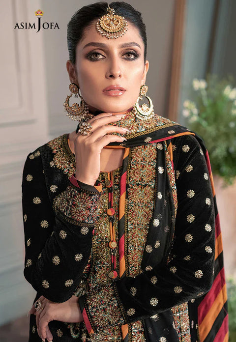 ASIM JOFA - 3PC VELVET EMBROIDERED SHIRT WITH NET EMBROIDERED DUPATTA AND TROUSER - KPR1835