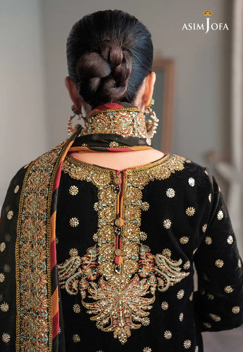 ASIM JOFA - 3PC VELVET EMBROIDERED SHIRT WITH NET EMBROIDERED DUPATTA AND TROUSER - KPR1835