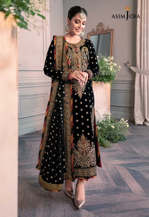 ASIM JOFA - 3PC VELVET EMBROIDERED SHIRT WITH NET EMBROIDERED DUPATTA AND TROUSER - KPR1835