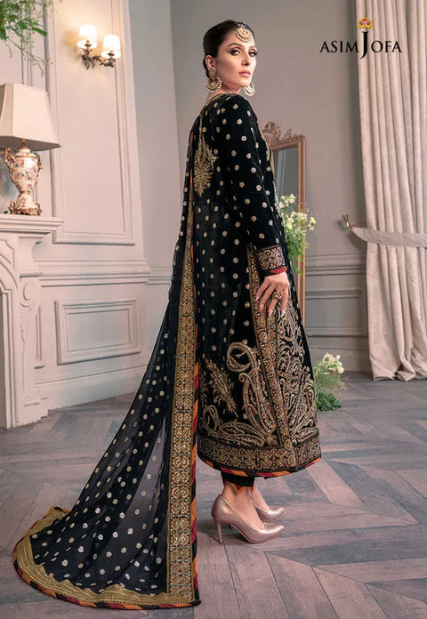 ASIM JOFA - 3PC VELVET EMBROIDERED SHIRT WITH NET EMBROIDERED DUPATTA AND TROUSER - KPR1835