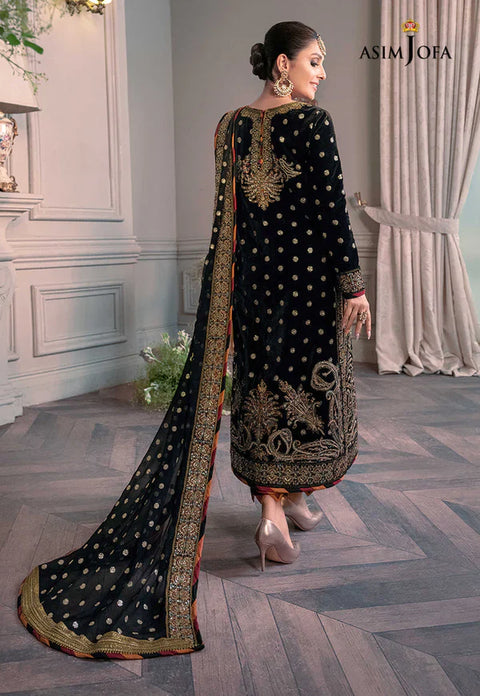 ASIM JOFA - 3PC VELVET EMBROIDERED SHIRT WITH NET EMBROIDERED DUPATTA AND TROUSER - KPR1835