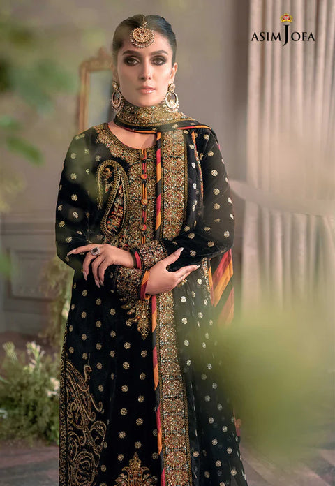 ASIM JOFA - 3PC VELVET EMBROIDERED SHIRT WITH NET EMBROIDERED DUPATTA AND TROUSER - KPR1835