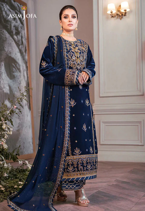 ASIM JOFA  -3 Piece Unstitched Embroidered Velvet Suit AJAM-08