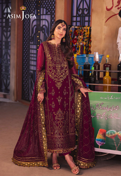 Asim jofa - 3PC CHIFFON EMBROIDERED WITH EMBROIDERED DUPATTA -RD-AJKK-18