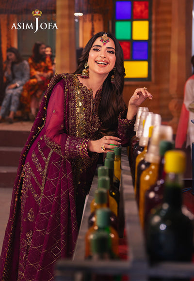 Asim jofa - 3PC CHIFFON EMBROIDERED WITH EMBROIDERED DUPATTA -RD-AJKK-18