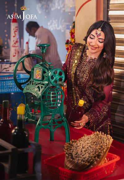 Asim jofa - 3PC CHIFFON EMBROIDERED WITH EMBROIDERED DUPATTA -RD-AJKK-18