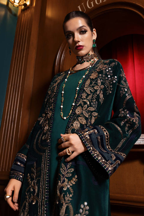 Maria B -3 Piece Unstitched Embroidered Velvet Suit WL-1302-Emerald Green