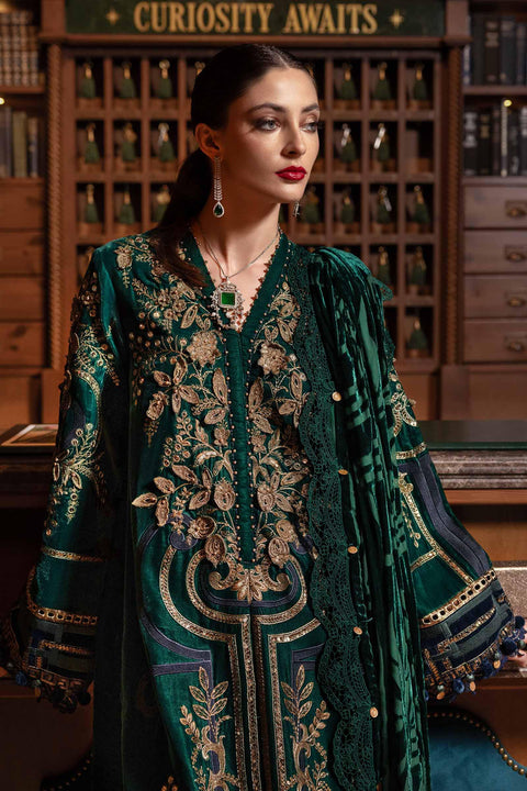 Maria B -3 Piece Unstitched Embroidered Velvet Suit WL-1302-Emerald Green