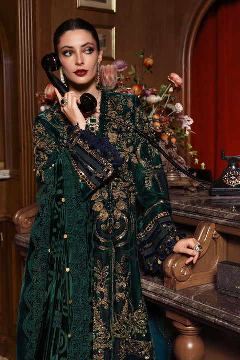 Maria B -3 Piece Unstitched Embroidered Velvet Suit WL-1302-Emerald Green