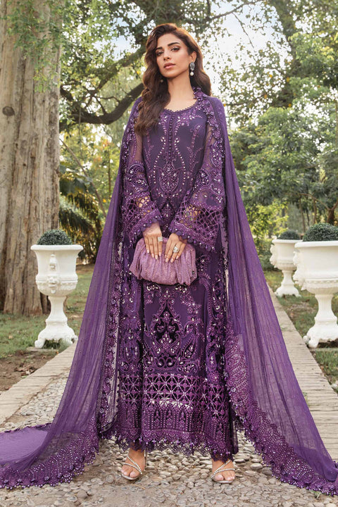 MARIA B - Unstitched Embroidered Chiffon Suit | MPC-24-purple