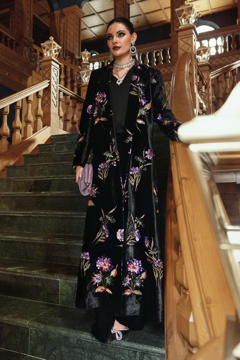 Maria B - 3 Piece Unstitched Dhanak Embroidered Shirt Embroidered Velvet Shawl  WL-1306-Black and Purple