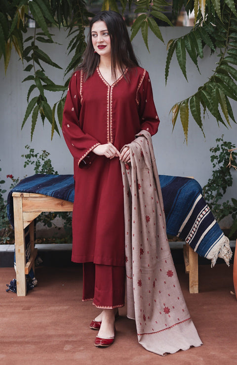 AISLING - 3PC DHANAK EMBROIDERED SHIRT WITH DHANAK EMBROIDERED DUAPATTA AND TROUSER- KPR1307