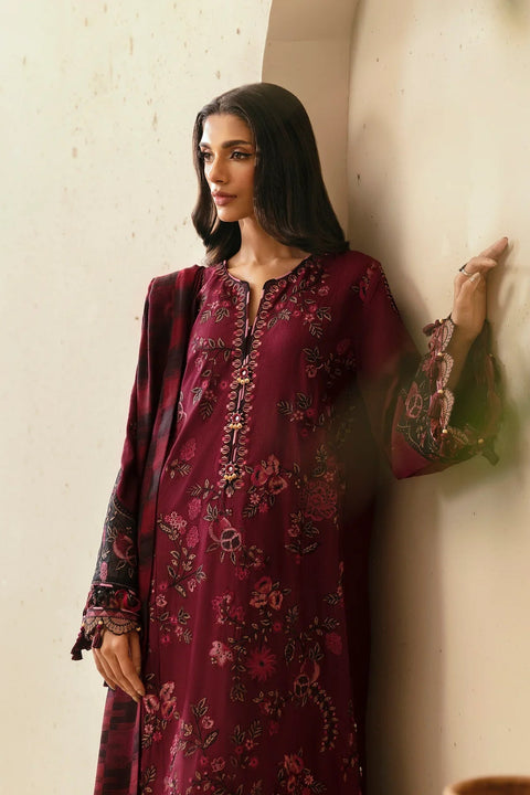 ETHNC - 3PC DHANAK EMBROIDERED SHIRT WITH TWILL PRINTED SHAWL AND TROUSER - KPR-1928