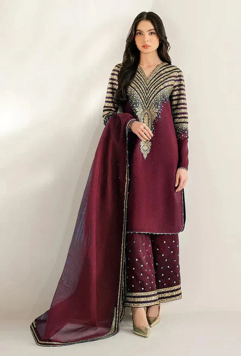 Jazmin Luxury Raw Silk Embroidered Unstitched 3 Piece UR 7056 MAROON