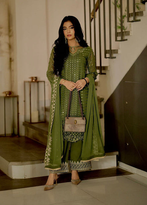 AZURE Embroidered Unstitched Chiffon Suits 3 Piece AZU25EU ES-119 Moss Glow - Festive Collection