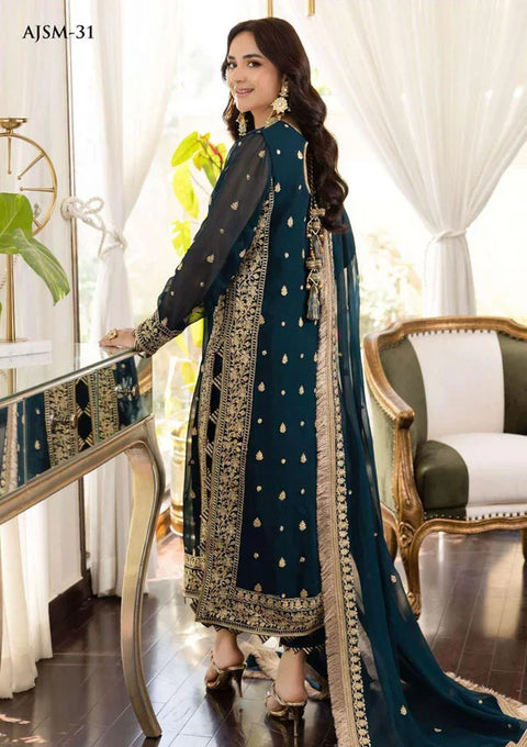 Asim jofa - 3PC CHIFFON EMBROIDERED WITH EMBROIDERED DUPATTA AND TROUSER - GRN-1