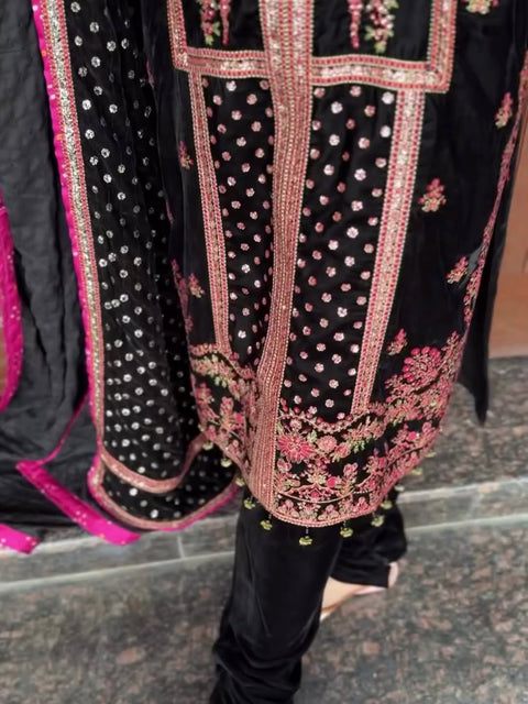 Aneelas Luxury Velvet Suit 3 Piece Unstitched - Oceans