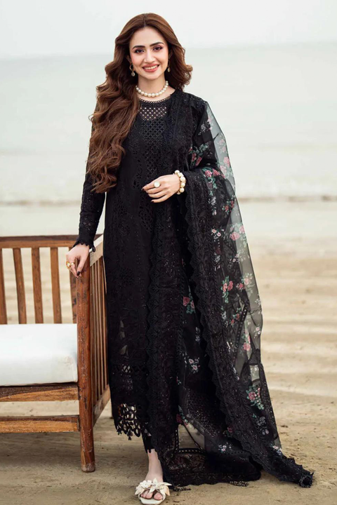 NUREH - 3PC LAWN EMBROIDERED SHIRT WITH ORGANZA CUTWORK EMBROIDERED DUPATTA AND TROUSER -NU25KE